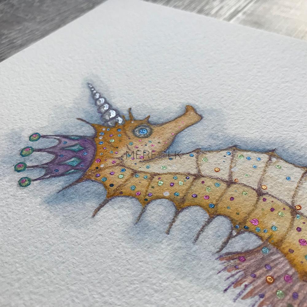 Seahorse showing metallic watercolour paint