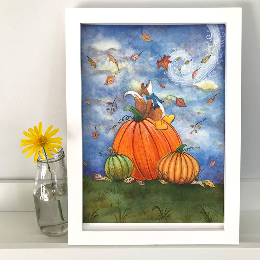 Felix Fox and his Prized Pumpkins in a Framed A4 Picture