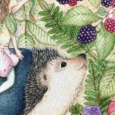 Hedgehow foraging for berries in this a4 original