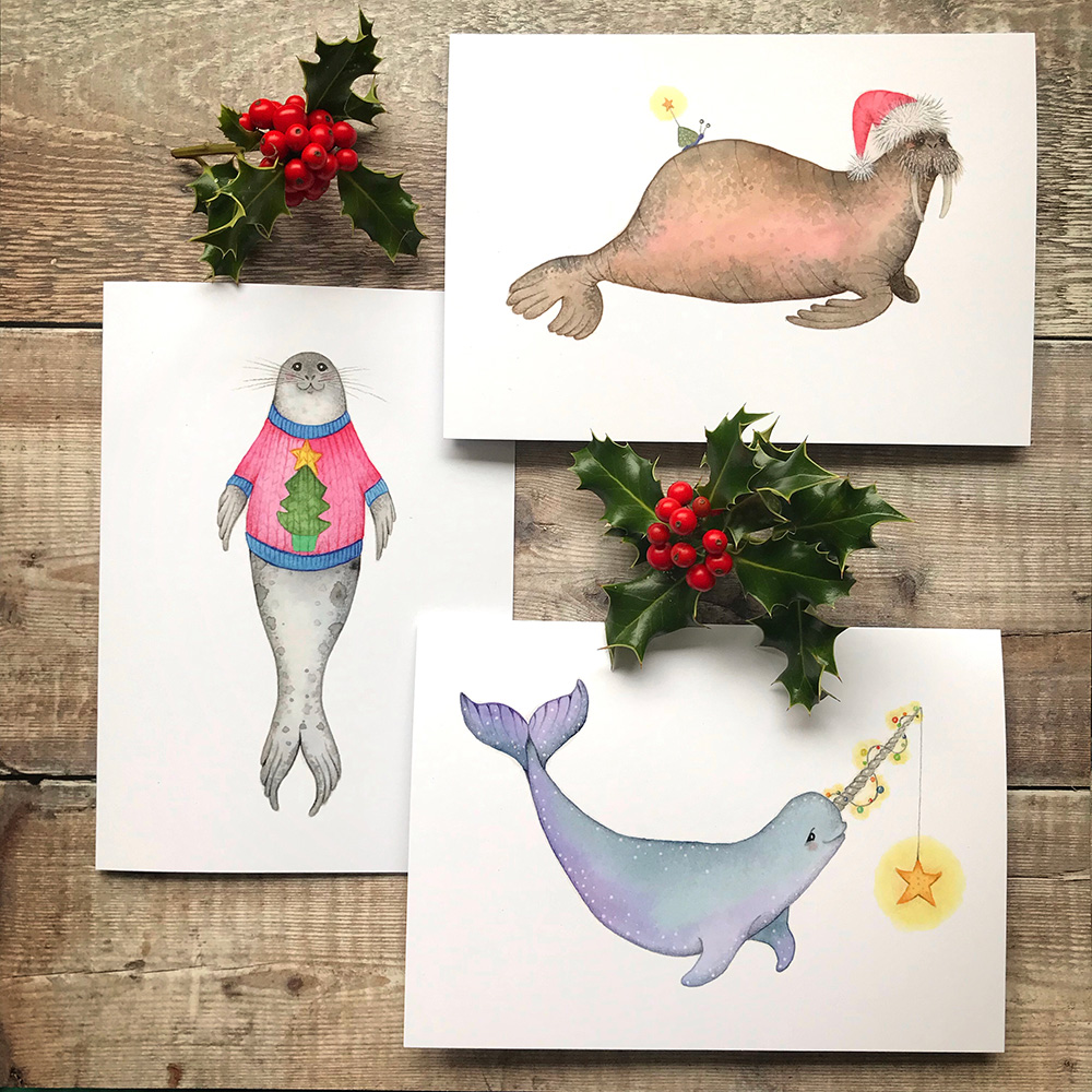 Festive Mamal Marine Christmas Cards for Sea Lovers