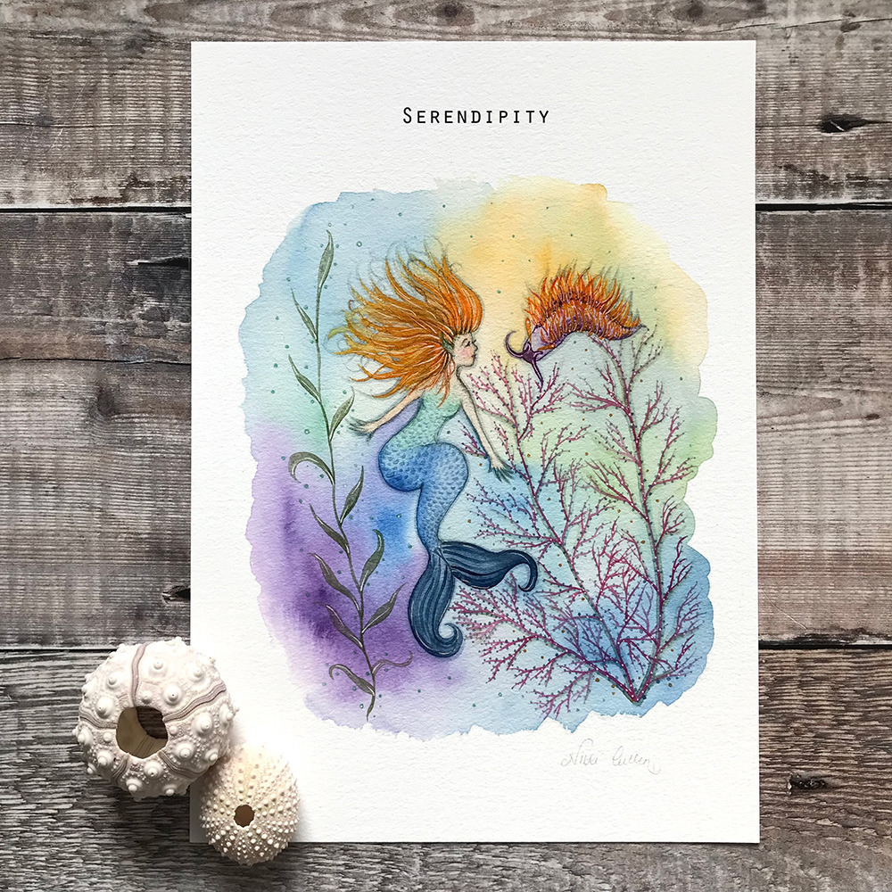 Serendipity Watercolour Painting of Mermaid Sea Slug