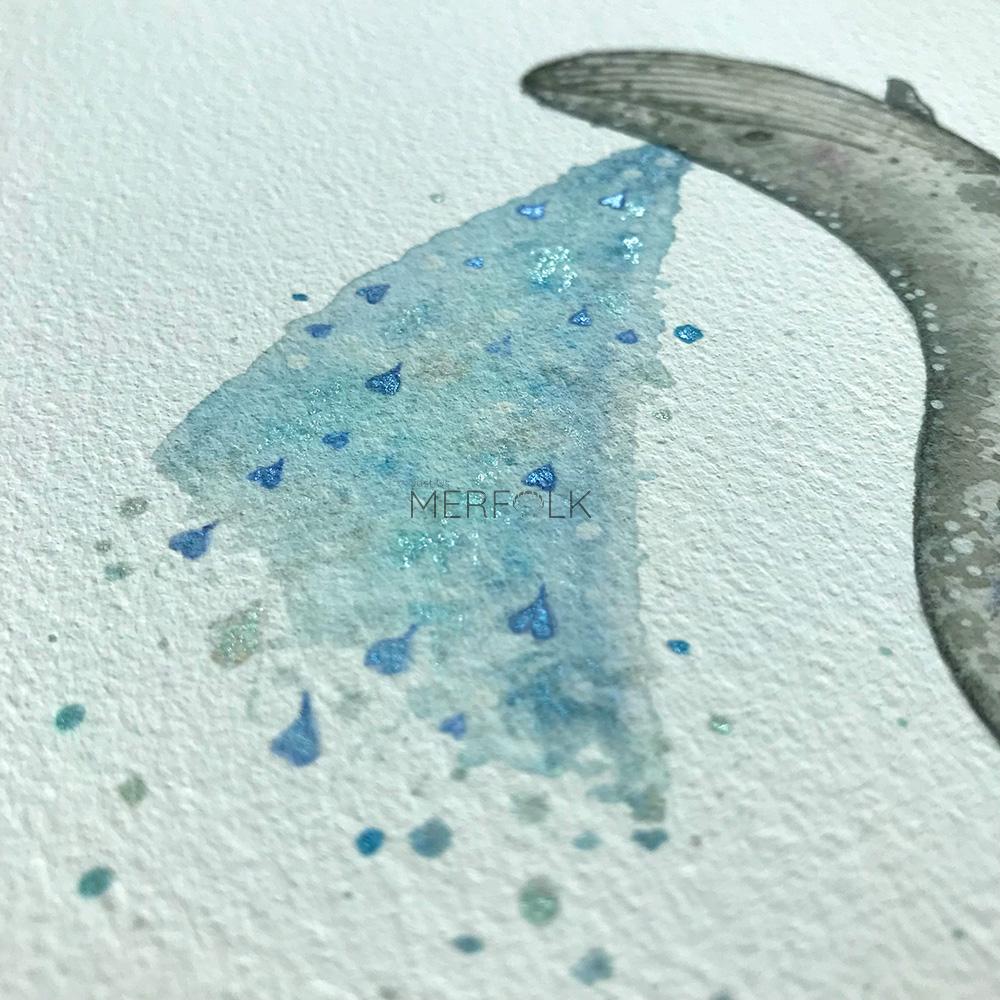 fine detail shown here on the ocean guardian watercolour print of metalic paint