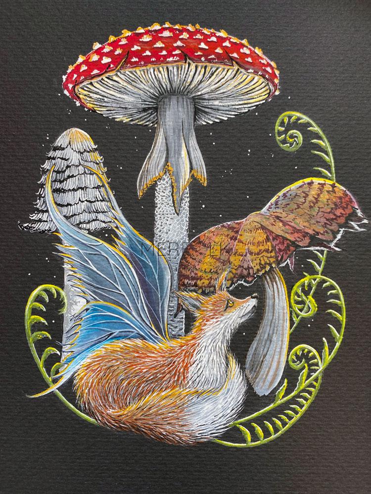 Fox fairy and mushrooms whimsical Illustration - Image 2
