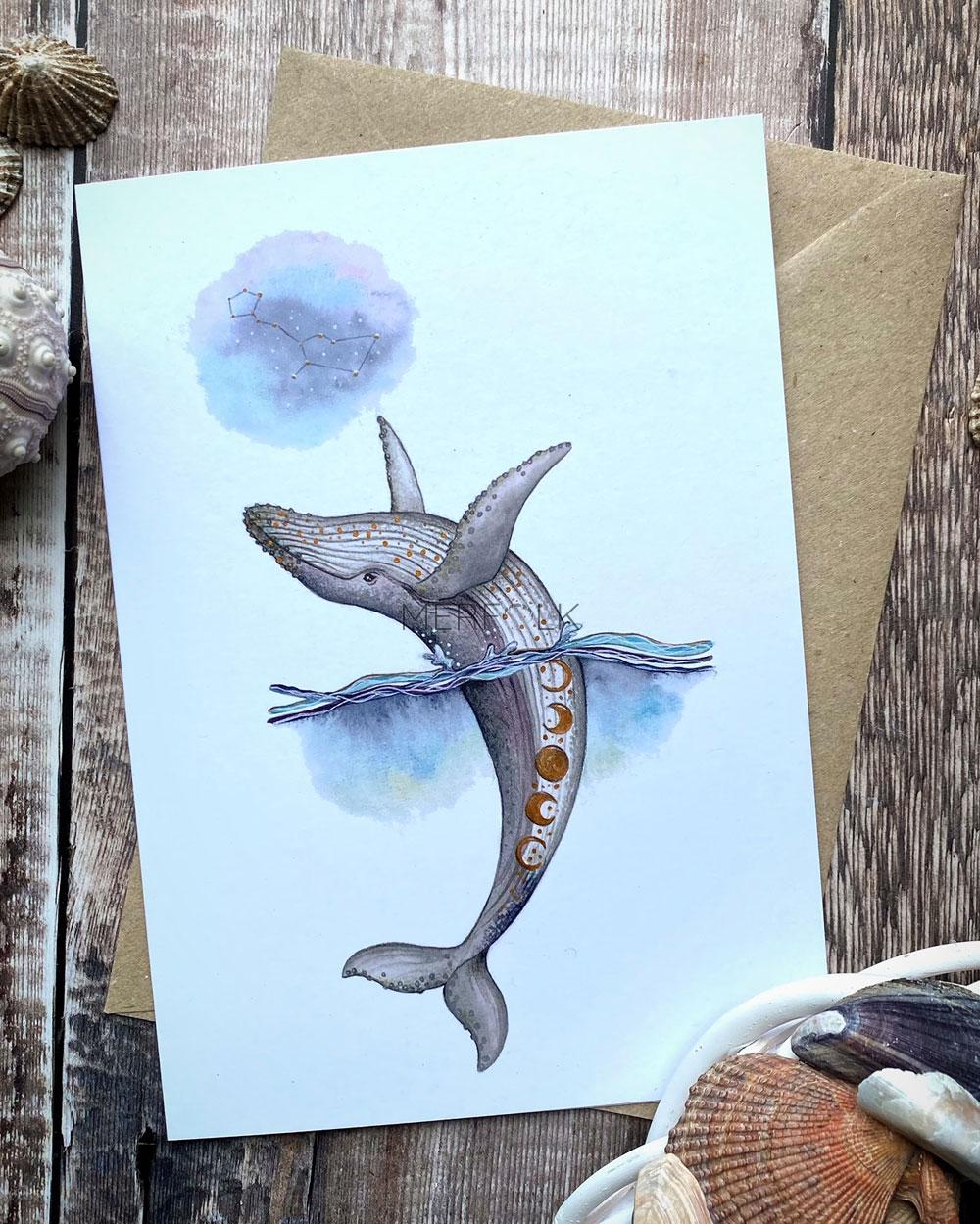 Moon Phase Humpback Whale A5 Card