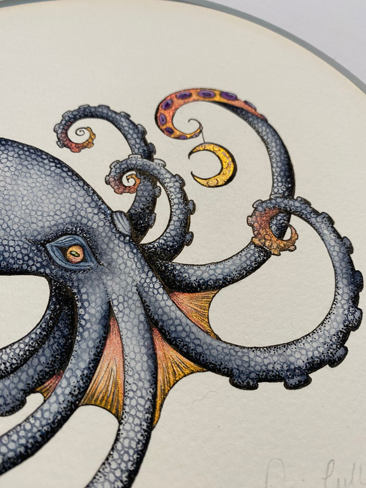 blue octopus metallic moon