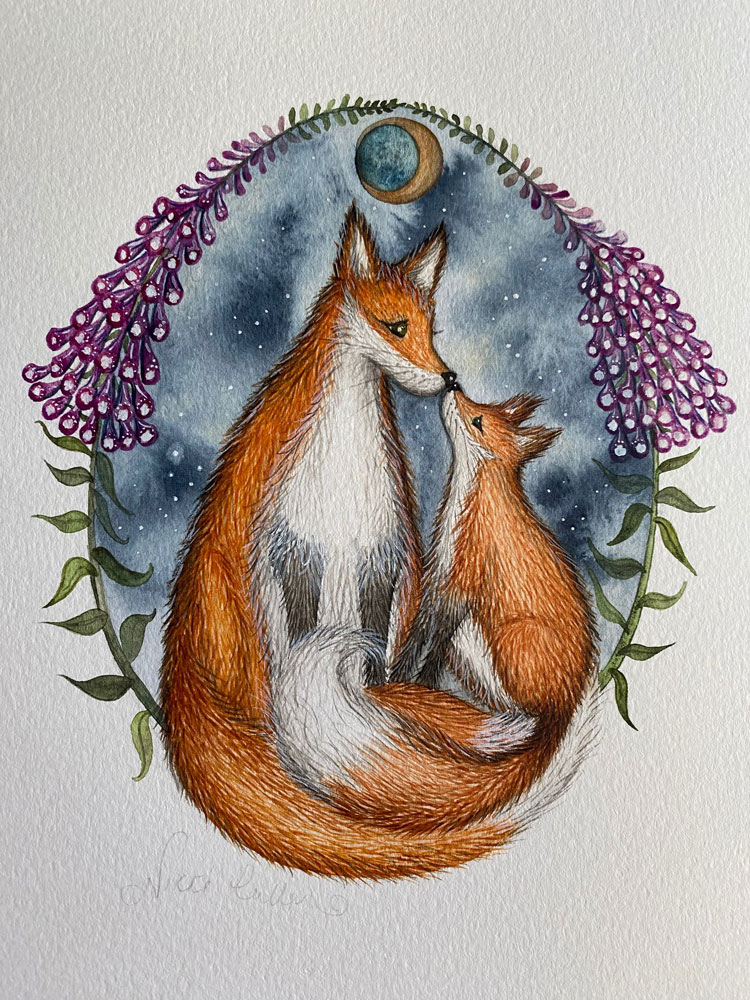 fox and cub original artwork