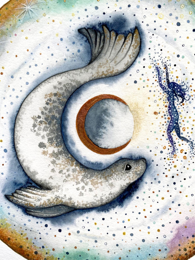 Selkie Transformation Hand Embellished A4 Print - Image 3