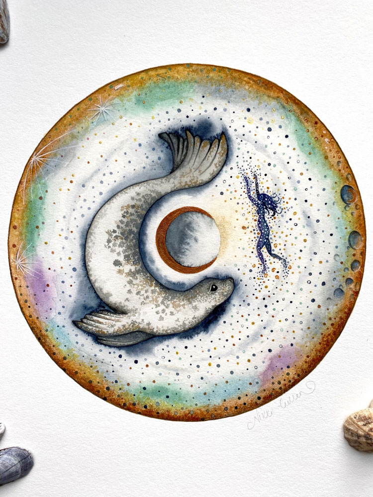 Selkie Transformation Hand Embellished A4 Print - Image 5