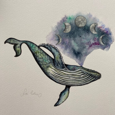 celestial humpback whale watercolour artwork