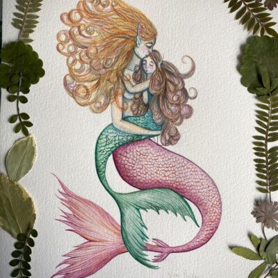 mermaid and merchild watercolour artwork