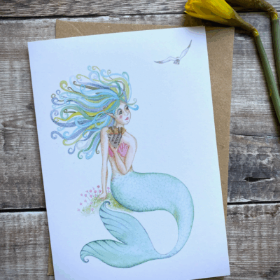 Chip stealing mermaid and seagull a5 card