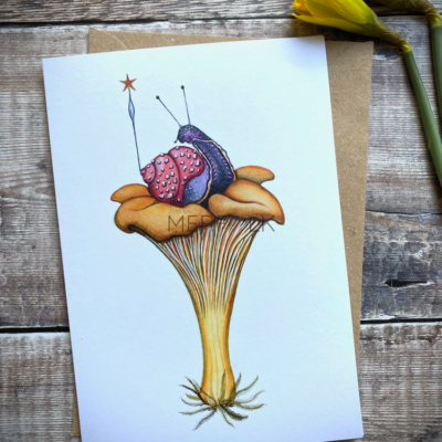 chanterelle mushroom and snail a5 card