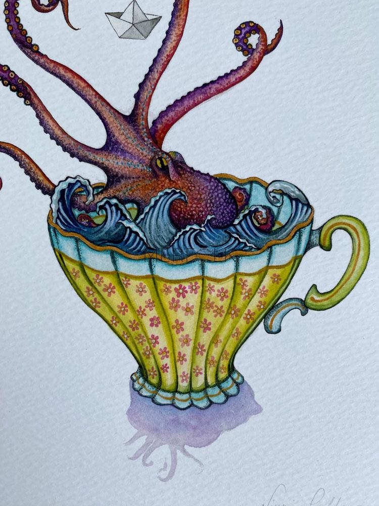 vintage teacup and waves