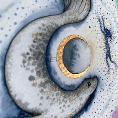 grey seal with gold embellished detailed moon