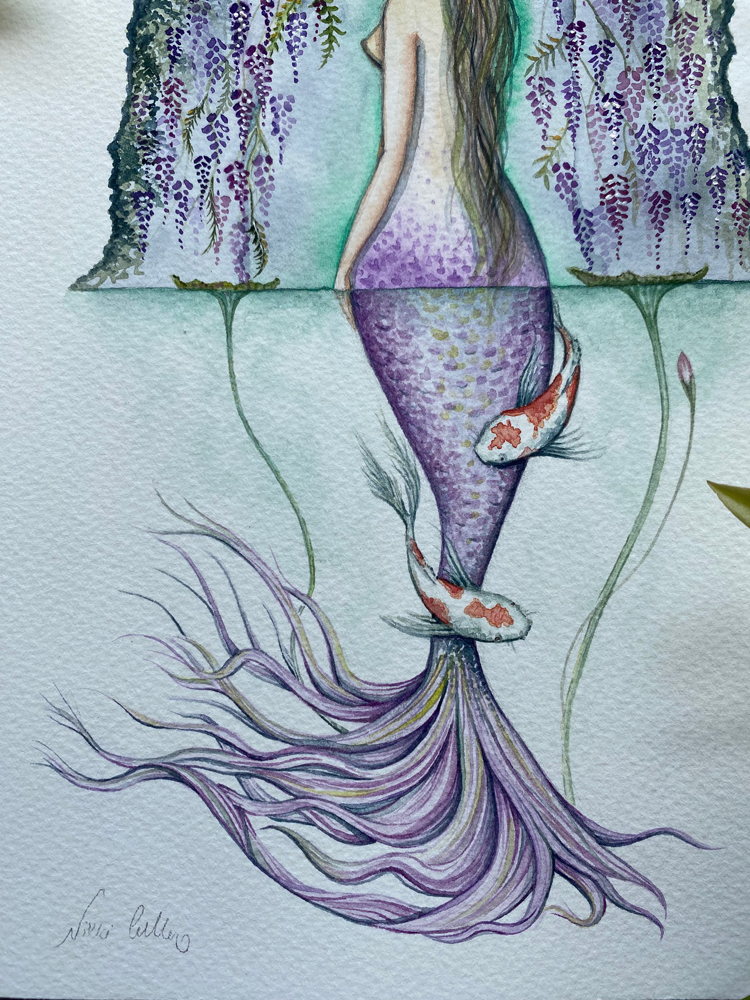 Wisteria Mermaid Original A4 Artwork - Image 4