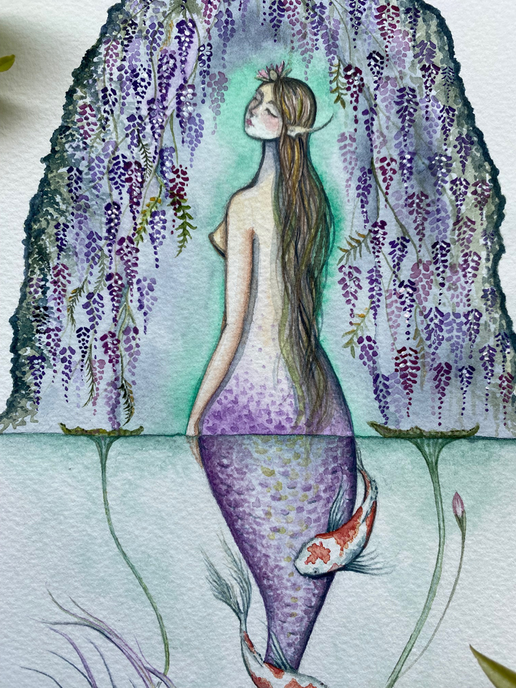 Wisteria Mermaid Original A4 Artwork - Image 5