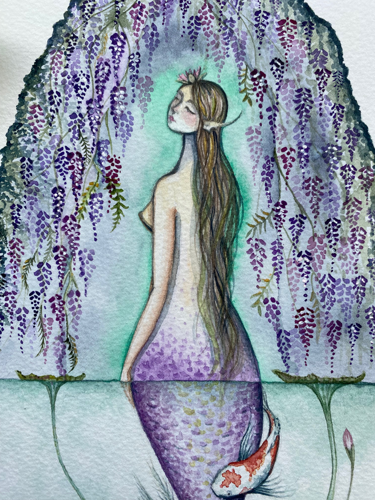 Wisteria Mermaid Original A4 Artwork - Image 2