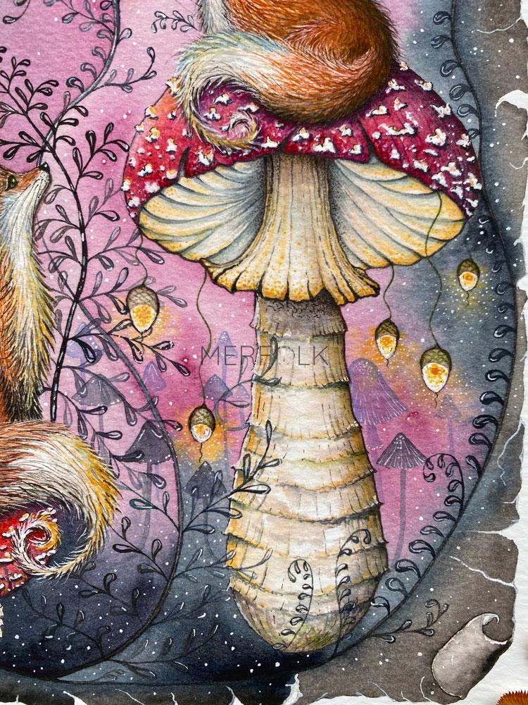 fly agaric mushroom with acorn lanterns