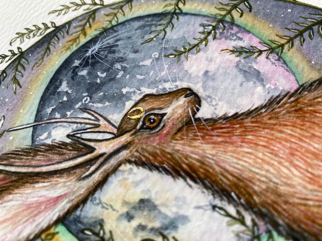 metallic crescent moon jackalope detail