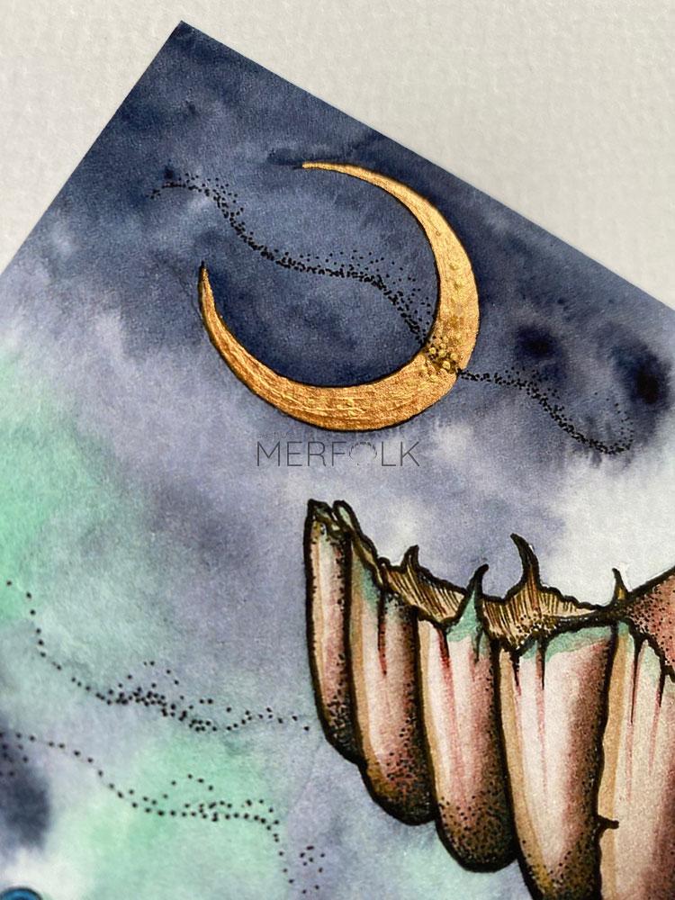metallic gold crescent moon watercolour print