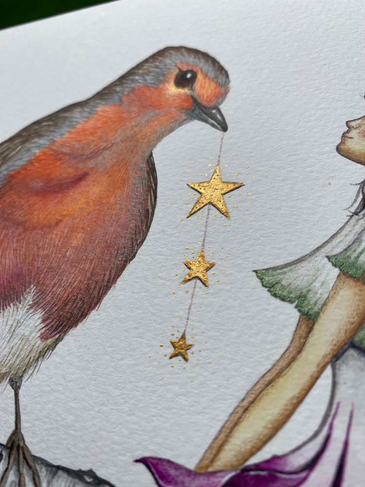 I Would Give You The Stars Robin And Fairy Original Watercolour Artwork - Image 3