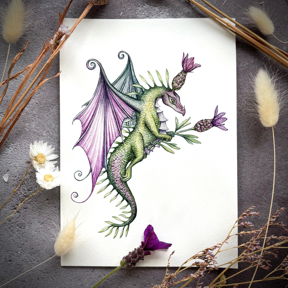 french lavender dragon print.
