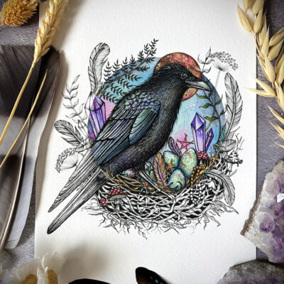 A Raven's trinkets watercolour print