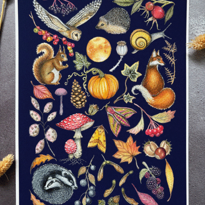 ode to autumn navy a4 print