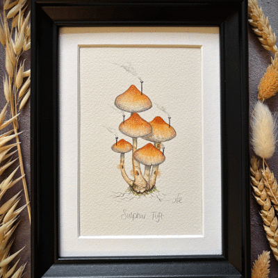 Sulphur tuft mushroom faerie house