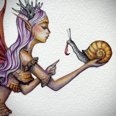 a hungry snail close up